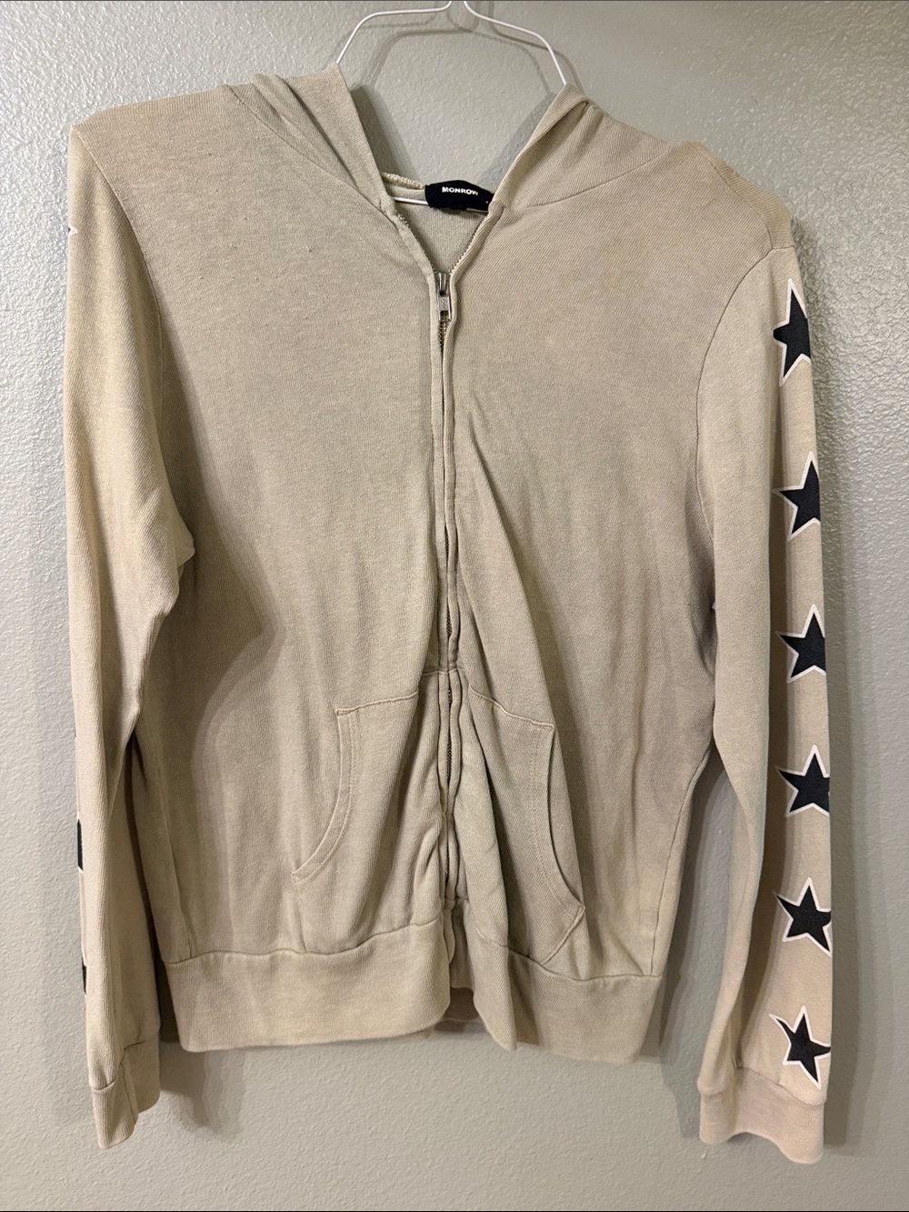 MONROW Zip Hoodie with Black Star Sleeve Detail
